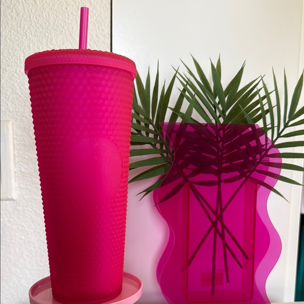 Pink Matte Studded Tumbler with Straw